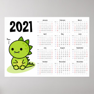 Baby-Drache-Kalender 2021 Poster - Sonntag Start