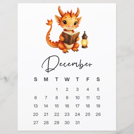 Baby-Drache-Kunstkalender Dezember Whimsical (Vorderseite)