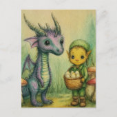 Baby-Drache und Elf mit Eiern Postkarte (Vorderseite)