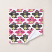Baby-Drachen - rosa u. schwarzes Muster - Name Badhandtuch Set (Waschlappen)