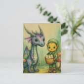 Baby Dragon and Elf With Eggs Postkarte (Stehend Vorderseite)