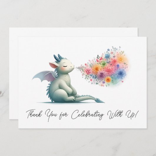 Baby Dragon Atmung Blumenfeuer Vielen Dank Dankeskarte (Vorne/Hinten)
