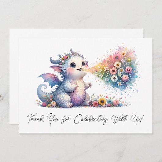 Baby Dragon Atmung Blumenfeuer Vielen Dank Dankeskarte (Vorne/Hinten)