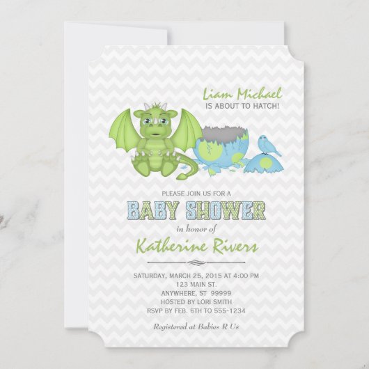 Baby Dragon Baby Shower Einladung Green Blue Gray (Vorderseite)