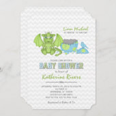 Baby Dragon Baby Shower Einladung Green Blue Gray (Vorne/Hinten)