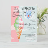Baby Dragon Bereit zum Pop Eiscreme Babydusche Einladung (Stehend Vorderseite)