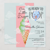 Baby Dragon Bereit zum Pop Eiscreme Babydusche Einladung (Vorne/Hinten)