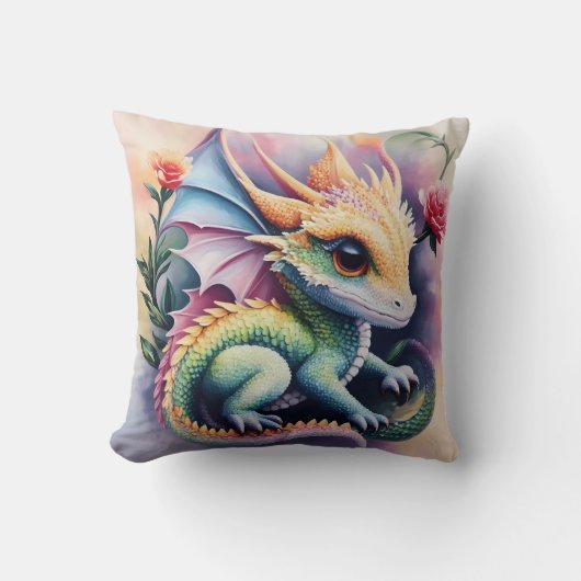 Baby Dragon Floral Art Kissen (Vorderseite)