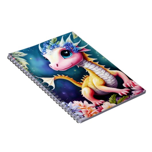 Baby Dragon Floral Space Portrait Notizblock (Rechte Seite)