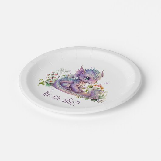 Baby Dragon Gender Reveal Party Pappteller (Schrägansicht)