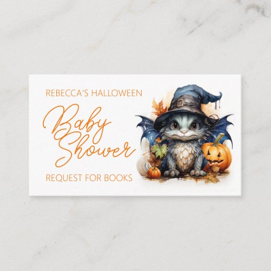 Baby Dragon Halloween Book Request Baby Dusche Begleitkarte (Vorderseite)