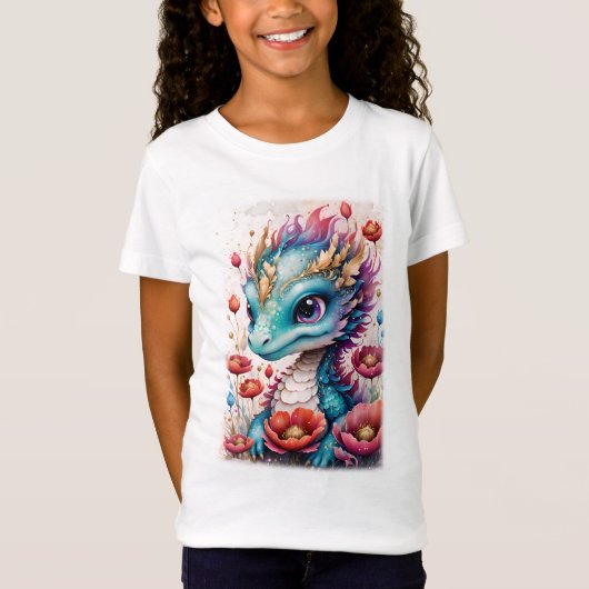 Baby Dragon in Blau und Rosa T-Shirt (Vorderseite)