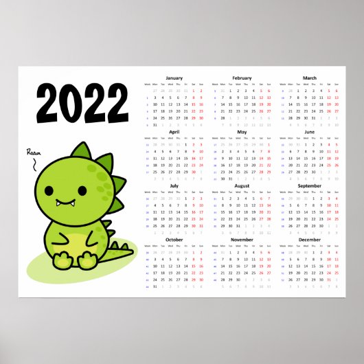 Baby Dragon Kalender 2022 Poster - Montag starten (Vorne)