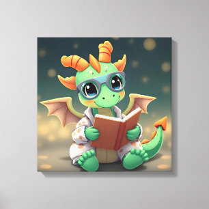 Baby Dragon liest ein Buch Leinwanddruck