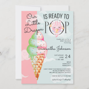 Baby Dragon Ready to Pop Ice Cream Baby Dusche Einladung