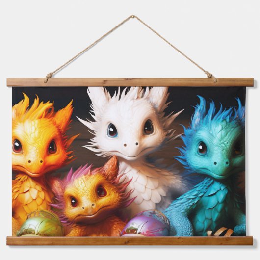 Baby Dragons Wandteppich Mit Holzrahmen (Vorne)