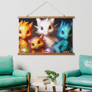 Baby Dragons Wandteppich Mit Holzrahmen