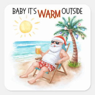 Baby, draußen ist es warm, tropischer Weihnachtsma Quadratischer Aufkleber