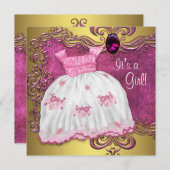 Baby Dress Pink und Gold Baby Dusche Einladung (Vorne/Hinten)
