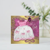 Baby Dress Pink und Gold Baby Dusche Einladung (Stehend Vorderseite)