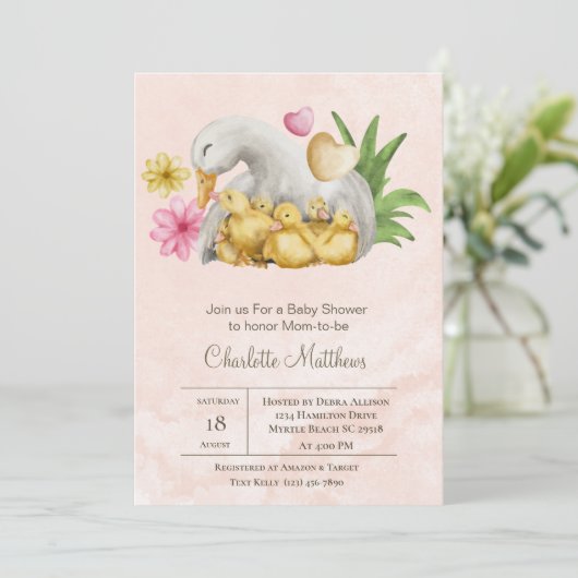 Baby Duck Aquatic Animals Baby Shower Einladung (Stehend Vorderseite)