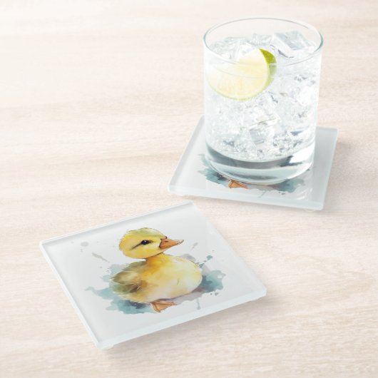 Baby Duck Watercolor Glass Untersetzer (Schrägansicht)