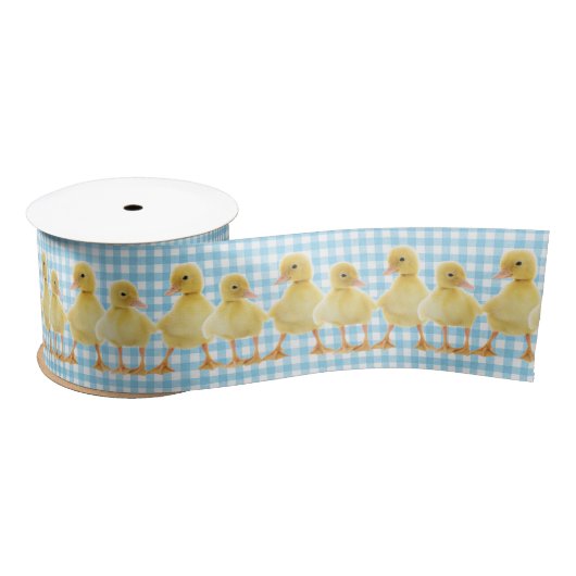 Baby Ducks on Aqua Gingham Satinband (Spule)