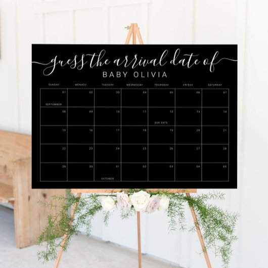Baby Due Date Calendar Sign Guess the BirthdayGame Poster