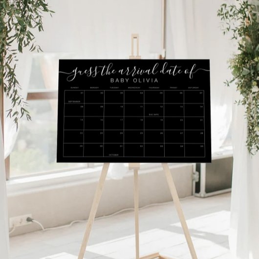 Baby Due Date Calendar Sign Guess the BirthdayGame Poster