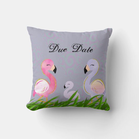 Baby Due Date Personalisiert Flamingo Kissen (Vorderseite)