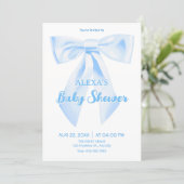 Baby-Dusch mit blauem Band Einladung (Stehend Vorderseite)