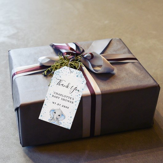 Baby Duschboy Blue White Elefant Danke Geschenkanhänger