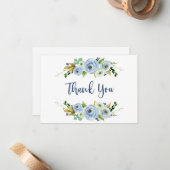 Baby Duschboy Dankeschön Karten, blumenblau Mitteilungskarte (Vorderseite/Rückseite Beispiel)