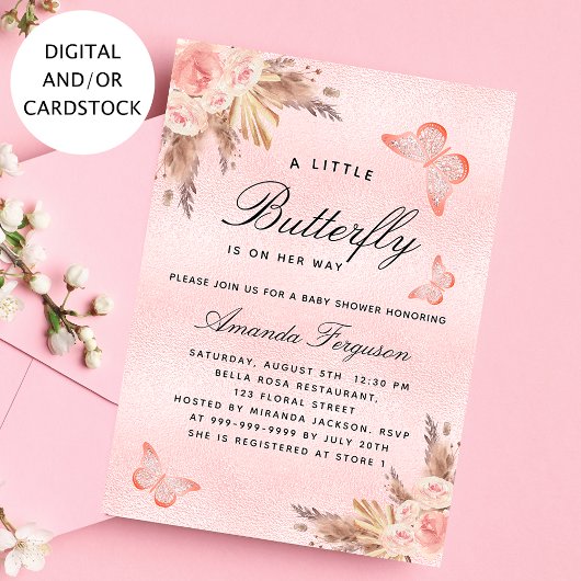 Baby Duschbrötler Girl pink pampas grass Einladung