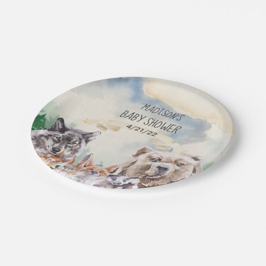 Baby Dusche Adorable Woodland Tiere Wasserfarbe Pappteller (Schrägansicht)