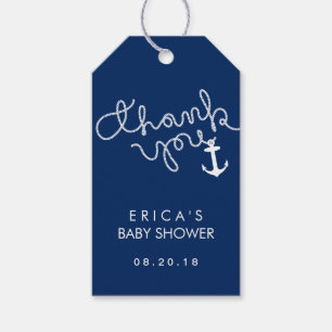 Baby Dusche Anchor & Rope Navy Blue Vielen Dank Geschenkanhänger