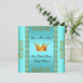 Baby Dusche Aquamarin Blue Gold Boy Prince Crown Einladung (Stehend Vorderseite)