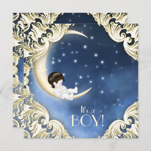 Baby-Dusche aus blau und gelb moon Einladung (Vorne/Hinten)