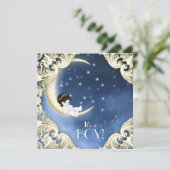 Baby-Dusche aus blau und gelb moon Einladung (Stehend Vorderseite)