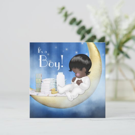 Baby-Dusche aus blau und gelb moon Einladung (Stehend Vorderseite)