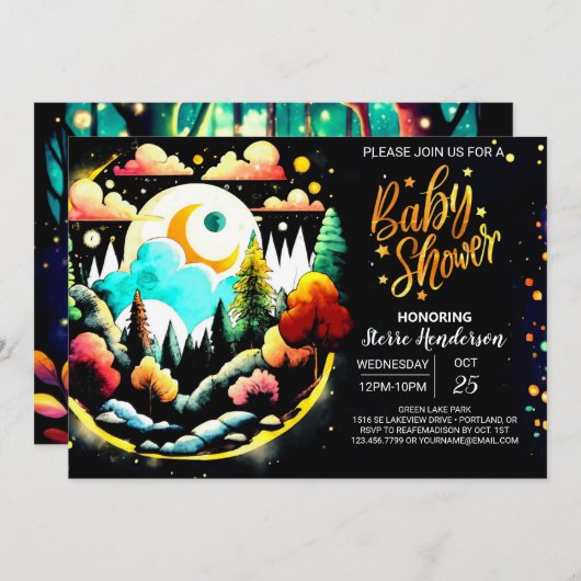 Baby-Dusche aus digitalem Wald Einladung (Vorne/Hinten)