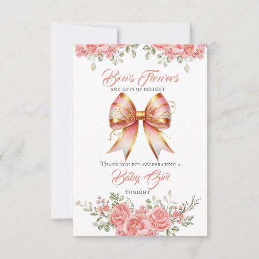 Baby-Dusche aus Gold und Rosa Blütenbraun Dankeskarte (Vorderseite)