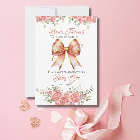 Baby-Dusche aus Gold und Rosa Blütenbraun Dankeskarte