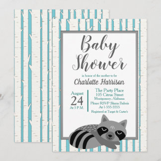 Baby-Dusche aus Holz Raccoon & Birch Trees Einladung
