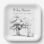 Baby-Dusche aus schwarzem und weißem Wald Pappteller (Vorderseite)