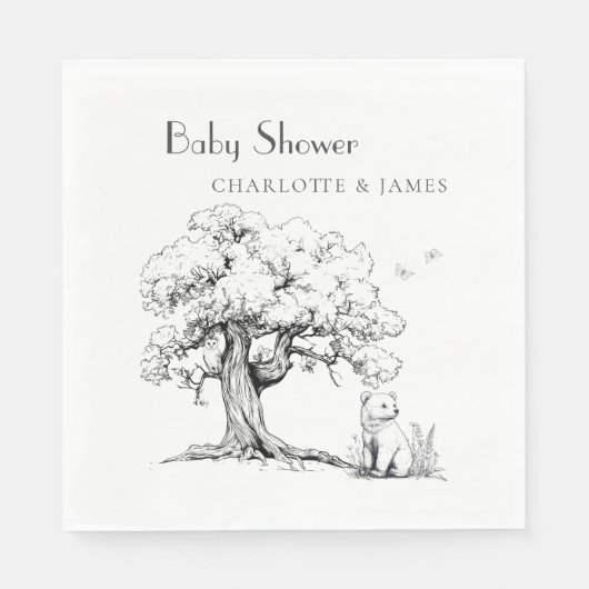 Baby-Dusche aus schwarzem und weißem Wald Serviette (Vorderseite)