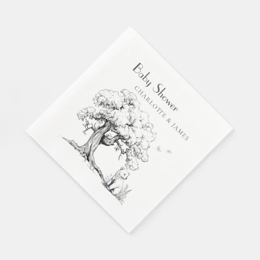 Baby-Dusche aus schwarzem und weißem Wald Serviette (Ecke)