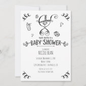 Baby-Dusche aus schwarzem und weißem Whimsical Einladung (Vorderseite)