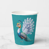 Baby-Dusche aus weißem und goldfarbenem Pfau Pappbecher (Rückseite)