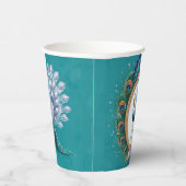 Baby-Dusche aus weißem und goldfarbenem Pfau Pappbecher (Rechts)